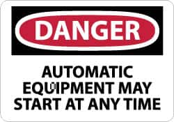 NMC - "Danger - Automatic Equipment May Start at Anytime", 10" Long x 14" Wide, Rigid Plastic Safety Sign - Rectangle, 0.05" Thick, Use for Accident Prevention - Americas Industrial Supply