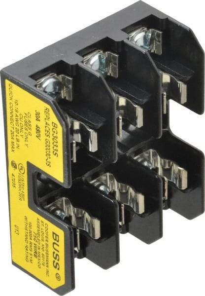 Cooper Bussmann - 3 Pole, 10 to 14 AWG, 480 VAC/VDC, 30 Amp, DIN Rail Mount Fuse Block - 3 Inch Long x 2.38 Inch Wide x 1.22 Inch High Block - Americas Industrial Supply