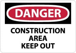 NMC - "Danger - Construction Area - Keep Out", 7" Long x 10" Wide, Rigid Plastic Safety Sign - Rectangle, 0.05" Thick, Use for Security & Admittance - Americas Industrial Supply