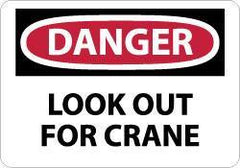 NMC - "Danger - Look Out for Crane", 10" Long x 14" Wide, Pressure-Sensitive Vinyl Safety Sign - Rectangle, 0.004" Thick, Use for Accident Prevention - Americas Industrial Supply