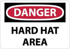 NMC - "Danger - Hard Hat Area", 7" Long x 10" Wide, Pressure-Sensitive Vinyl Safety Sign - Rectangle, 0.004" Thick, Use for Accident Prevention - Americas Industrial Supply
