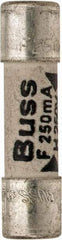 Cooper Bussmann - 250 VAC, 32 VDC, 0.25 Amp, Fast-Acting Miniature Ceramic Fuse - 20mm OAL, 5mm Diam - Americas Industrial Supply