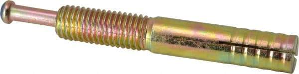 Wej-It - 5/8" Diam, 5/8" Drill, 4" OAL, 3-1/2" Min Embedment Hammer Drive Concrete Anchor - Grade 5 Iron (Pin)/Steel (Body), Zinc Yellow Dichromate Finish, Hex Nut Head, Hex Drive - Americas Industrial Supply