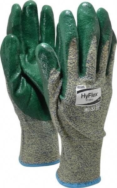 Ansell - Size 2XL (11), ANSI Cut Lvl 4, Abrasion Lvl 3, Nitrile Coated Cut Resistant Gloves - 12" Long, Palm & Fingers Coated, Kevlar Lining, Knit Wrist, Green, Paired - Americas Industrial Supply