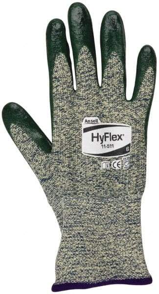 Ansell - Size XS (6), ANSI Cut Lvl 4, Abrasion Lvl 3, Nitrile Coated Cut Resistant Gloves - 12" Long, Palm & Fingers Coated, Kevlar Lining, Knit Wrist, Green, Paired - Americas Industrial Supply