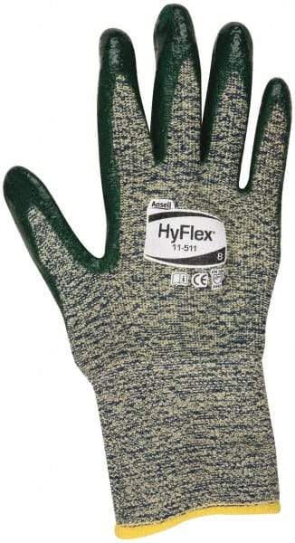 Ansell - Size M (8), ANSI Cut Lvl 4, Abrasion Lvl 3, Nitrile Coated Cut Resistant Gloves - 12" Long, Palm & Fingers Coated, Kevlar Lining, Knit Wrist, Green, Paired - Americas Industrial Supply