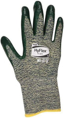 Ansell - Size M (8), ANSI Cut Lvl 4, Abrasion Lvl 3, Nitrile Coated Cut Resistant Gloves - 12" Long, Palm & Fingers Coated, Kevlar Lining, Knit Wrist, Green, Paired - Americas Industrial Supply