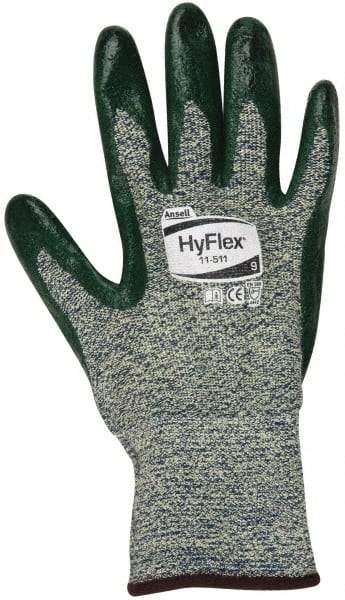 Ansell - Size L (9), ANSI Cut Lvl 4, Abrasion Lvl 3, Nitrile Coated Cut Resistant Gloves - 12" Long, Palm & Fingers Coated, Kevlar Lining, Knit Wrist, Green, Paired - Americas Industrial Supply