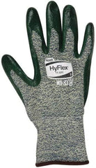 Ansell - Size L (9), ANSI Cut Lvl 4, Abrasion Lvl 3, Nitrile Coated Cut Resistant Gloves - 12" Long, Palm & Fingers Coated, Kevlar Lining, Knit Wrist, Green, Paired - Americas Industrial Supply