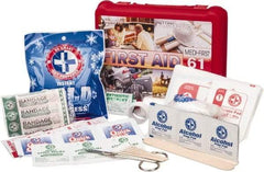 Medique - 61 Piece, Multipurpose/Auto/Travel First Aid Kit - 8" Wide x 2-1/2" Deep x 6" High, Plastic Case - Americas Industrial Supply