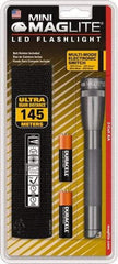 Mag-Lite - White LED Bulb, 97 Lumens, Mini Flashlight - Gray Aluminum Body, 2 AA Alkaline Batteries Included - Americas Industrial Supply