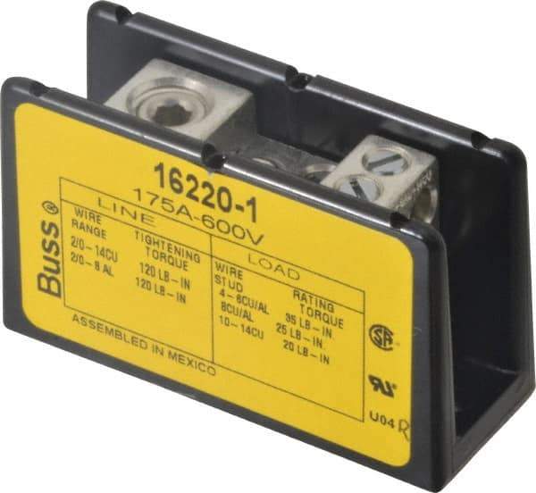 Cooper Bussmann - 1 Pole, 175 Amp, 8-2/0 AWG (Al), 14-2/0 AWG (Cu) Primary, 4-14 AWG (Cu), 4-8 AWG (Al) Secondary, Thermoplastic Power Distribution Block - 600 VAC/VDC, 1 Primary Connection, 1.96 Inch Long x 3.32 Inch Deep x 4 Inch High - Americas Industrial Supply