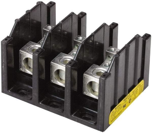 Cooper Bussmann - 3 Poles, 310 Amp, 350 kcmil-6 AWG (Cu/Al) Primary, 4-12 AWG (Al), 4-14 AWG (Cu) Secondary, Thermoplastic Power Distribution Block - 600 VAC/VDC, 1 Primary Connection, 5.2 Inch Long x 3.32 Inch Deep x 4 Inch High - Americas Industrial Supply