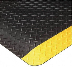 Wearwell - 10' Long x 3' Wide, Dry Environment, Anti-Fatigue Matting - Black with Yellow Borders, Vinyl with Nitrile Blend Base, Beveled on 4 Sides - Americas Industrial Supply