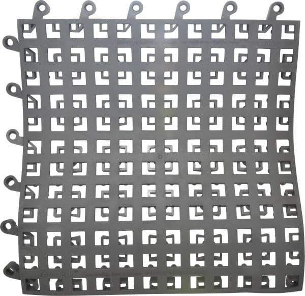 Wearwell - 18" Long x 18" Wide x 7/8" Thick, Anti-Fatigue Modular Matting Soft Open Grid - Male & Female, 4 Interlocking Sides, Charcoal, For Dry & Wet Areas, Series 564 - Americas Industrial Supply