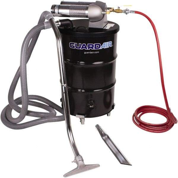 Guardair - 55 Gal Steel Tank, Air Powered Pneumatic Canister Wet/Dry Vacuum - 20' Hose Fitting, Cartridge Filter, Accessories Included - Americas Industrial Supply