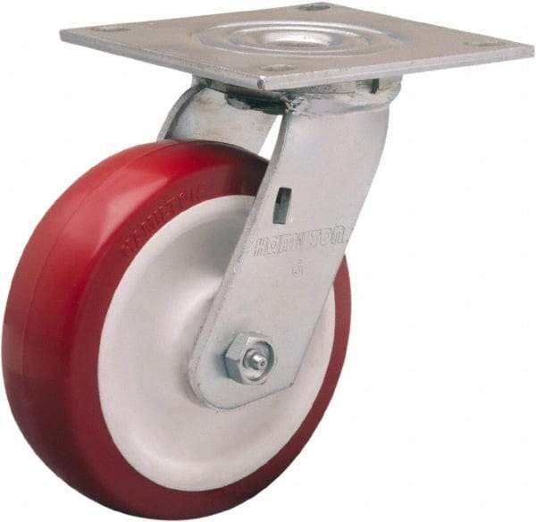 Hamilton - 6" Diam x 2" Wide x 7-1/2" OAH Top Plate Mount Swivel Caster - Polyurethane Mold on Polypropylene, 900 Lb Capacity, Straight Roller Bearing, 5 x 5-1/2" Plate - Americas Industrial Supply