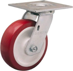 Hamilton - 6" Diam x 2" Wide x 7-1/2" OAH Top Plate Mount Swivel Caster - Polyurethane Mold on Polypropylene, 900 Lb Capacity, Straight Roller Bearing, 5 x 5-1/2" Plate - Americas Industrial Supply