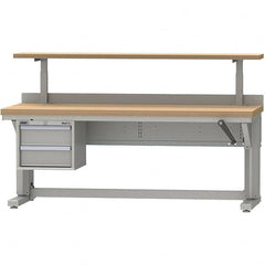 LISTA - 72 Wide x 30" Deep x 58" High, Butcher Block Manual Height Adjustable Workstation - Adjustable Height Legs, Classic Blue - Americas Industrial Supply