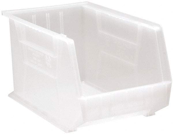 Quantum Storage - 75 Lb. Load Capacity, 18" Deep, Clear Polypropylene Hopper Stacking Bin - 10" High x 11" Wide x 18" Long - Americas Industrial Supply