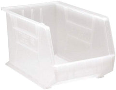 Quantum Storage - 75 Lb. Load Capacity, 18" Deep, Clear Polypropylene Hopper Stacking Bin - 10" High x 11" Wide x 18" Long - Americas Industrial Supply