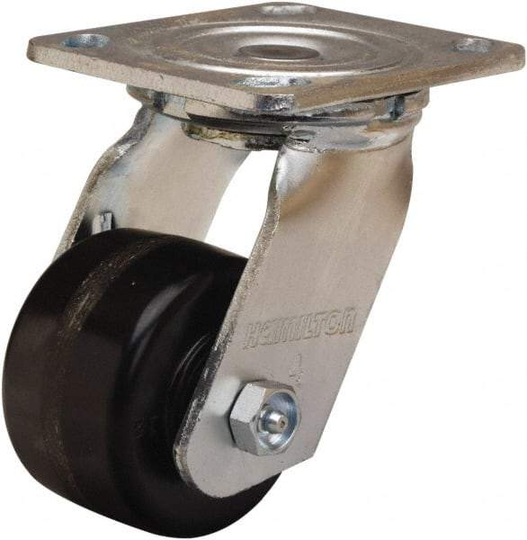 Hamilton - 3-1/4" Diam x 2" Wide x 5-1/4" OAH Top Plate Mount Swivel Caster - Phenolic, 700 Lb Capacity, Straight Roller Bearing, 4 x 4-1/2" Plate - Americas Industrial Supply