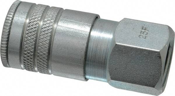 Parker - 1/2-14 Female NPTF Industrial Pneumatic Hose Coupler - Steel, 3/8" Body Diam - Americas Industrial Supply