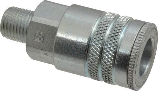 Parker - 1/4-18 Male NPT Industrial Pneumatic Hose Coupler - Steel, 3/8" Body Diam - Americas Industrial Supply
