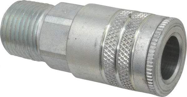 Parker - 1/2-14 Male NPT Industrial Pneumatic Hose Coupler - Steel, 3/8" Body Diam - Americas Industrial Supply