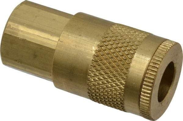 Parker - 1/8-27 Female NPTF Tru-Flate Automotive Pneumatic Hose Coupler - Brass, 1/4" Body Diam - Americas Industrial Supply