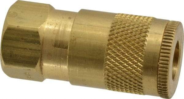 Parker - 3/8-18 Female NPTF Tru-Flate Automotive Pneumatic Hose Coupler - Brass, 1/4" Body Diam - Americas Industrial Supply