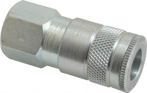 Parker - 1/2-14 Female NPTF Tru-Flate Automotive Pneumatic Hose Coupler - Steel, 3/8" Body Diam - Americas Industrial Supply