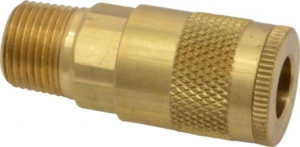 Parker - 3/8-18 Male NPTF Tru-Flate Automotive Pneumatic Hose Coupler - Brass, 1/4" Body Diam - Americas Industrial Supply