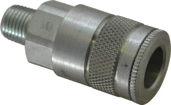 Parker - 1/4-18 Male NPTF Tru-Flate Automotive Pneumatic Hose Coupler - Steel, 3/8" Body Diam - Americas Industrial Supply