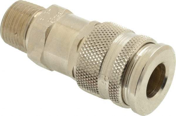 Parker - 3/8-18 Male NPT European High Flow Pneumatic Hose Coupler - Brass, 1/4" Body Diam - Americas Industrial Supply