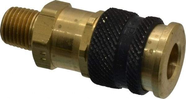 Parker - 1/4-18 Male NPTF Industrial Pneumatic Hose Coupler - Brass, 1/4" Body Diam - Americas Industrial Supply