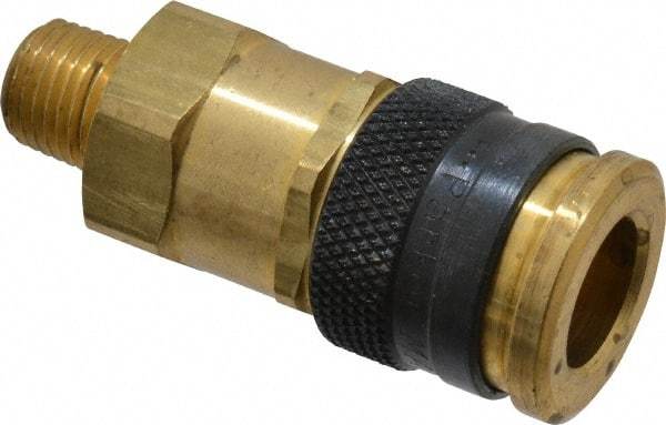 Parker - 1/4-18 Male NPTF Industrial Pneumatic Hose Coupler - Brass, 3/8" Body Diam - Americas Industrial Supply