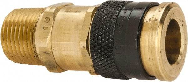 Parker - 1/2-14 Male NPTF Industrial Pneumatic Hose Coupler - Brass, 3/8" Body Diam - Americas Industrial Supply