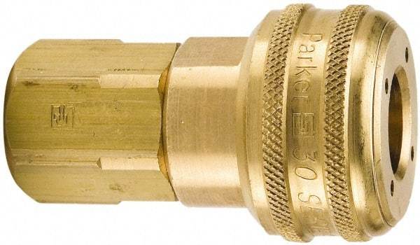Parker - 1 - 11-1/2 Female NPTF Industrial Pneumatic Hose Coupler - Brass, 3/4" Body Diam - Americas Industrial Supply