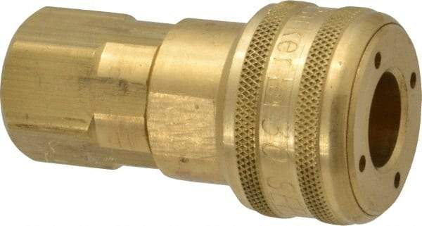 Parker - 3/8-18 Female NPTF Industrial Pneumatic Hose Coupler - Brass, 1/2" Body Diam - Americas Industrial Supply