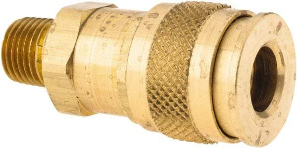Parker - 1/4-18 Male NPT Universal Pneumatic Hose Coupler - Brass, 1/4" Body Diam - Americas Industrial Supply