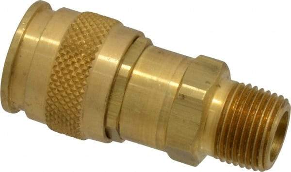 Parker - 3/8-18 Male NPT Universal Pneumatic Hose Coupler - Brass, 1/4" Body Diam - Americas Industrial Supply