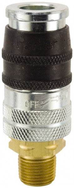Parker - 3/8-18 Male NPT Industrial Pneumatic Hose Coupler - Steel, 1/4" Body Diam - Americas Industrial Supply