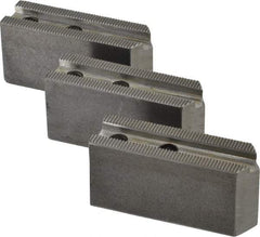 H & R Manufacturing - 1.5mm x 60° Serrated Attachment, Square Soft Lathe Chuck Jaw - 3 Jaws, Steel, 0.969" Btw Mount Hole Ctrs, 3-1/8" Long x 1" Wide x 1-1/2" High, 0.433" Groove, 8mm Fastener - Americas Industrial Supply