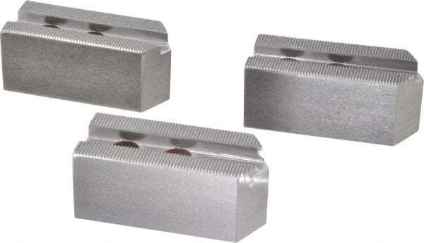 H & R Manufacturing - 1.5mm x 60° Serrated Attachment, Square Soft Lathe Chuck Jaw - 3 Jaws, Steel, 1" Btw Mount Hole Ctrs, 3-1/2" Long x 1-1/2" Wide x 1-1/2" High, 0.551" Groove, 12mm Fastener - Americas Industrial Supply