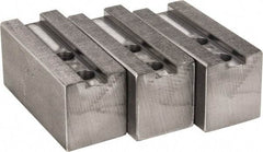 H & R Manufacturing - 1.5mm x 60° Serrated Attachment, Square Soft Lathe Chuck Jaw - 3 Jaws, Steel, 1.181" Btw Mount Hole Ctrs, 4" Long x 1-3/4" Wide x 2" High, 0.63" Groove, 12mm Fastener - Americas Industrial Supply