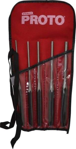 Proto - 5 Piece, 5/32 to 5/16", Pin Punch Set - Round Shank, Comes in Pouch - Americas Industrial Supply