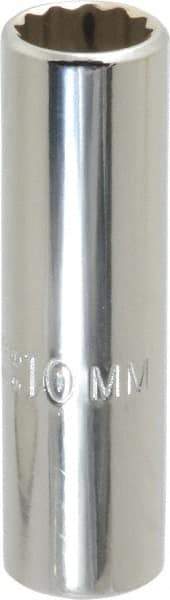 Proto - 1/4" Drive, Deep Hand Socket - 12 Points, 1-15/16" OAL, Chrome Vanadium, Chrome Finish - Americas Industrial Supply