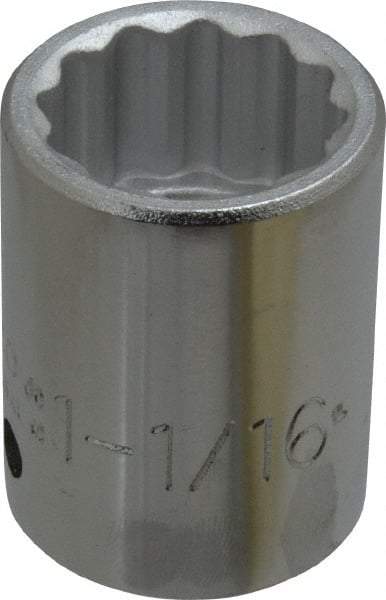 Proto - 1-1/16", 3/4" Drive, Standard Hand Socket - 12 Points, 2" OAL, Chrome Finish - Americas Industrial Supply