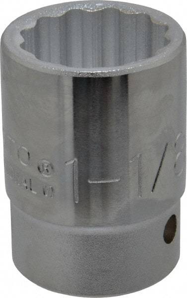 Proto - 1-1/8", 3/4" Drive, Standard Hand Socket - 12 Points, 2-7/32" OAL, Chrome Finish - Americas Industrial Supply